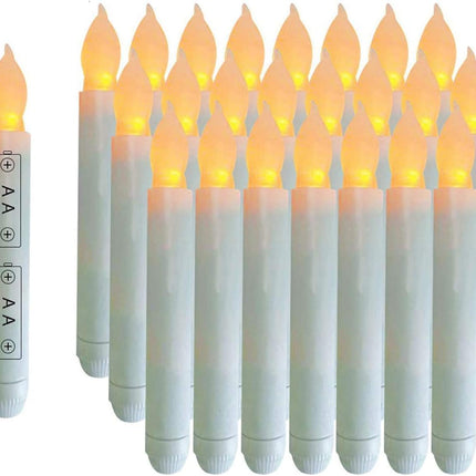 Pack of 24 Flameless Taper Candles Battery Operated Flickering Ivory Led Candle for Christmas Wedding Party Candelabra Flicker Amber Taper Candles Table Centerpiece – 6.5 Inch Candle
