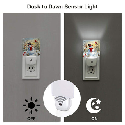Christmas Snow Night Light Set of 2, Winter Snowman Auto Sensor LED Dusk-to-Dawn Nightlights, Plug-in Sensor Lamp for Bedroom Bathroom Kitchen Hallway Stairs Decorative