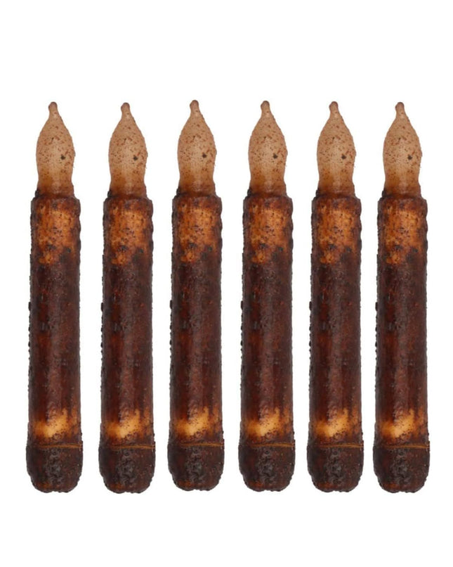 Taper Primitive Candles with Timer 6pcs Real Wax Hand Dipped Battery Operated Flameless Candles for Christmas Halloween Home Decor Church