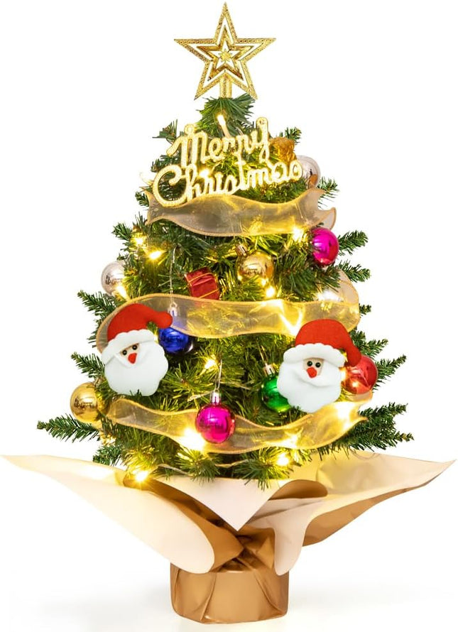 Nialnant Tabletop Mini Christmas Tree, 23.6 Inch Artificial Pine Xmas Tree with Lights, Small Christmas Tree for Home Office DIY Christmas Decoration