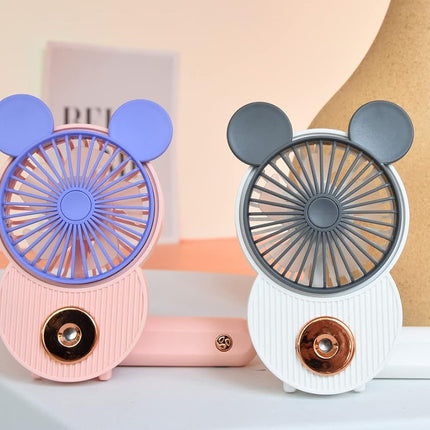 Cute Mickey Misting Mini Fan, Handheld Portable Usb Rechargeable Fan With 3 Adjustable Speeds, Foldable Personal Fan For Travelli