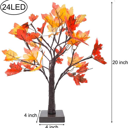 Artificial Fall Lighted Maple Tree 24 LED Thanksgiving Decorations Table Lights Battery Operated for Wedding Party s Indoor Outdoor Autumn Harvest Home Decor
