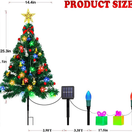 Solar Christmas Tree Lights,30inch Solar Christmas Path Lights with Star Topper,2 Pack Outdoor Christmas Tree Solar Garden Lights with Decors and Star for Garden Pathway Cemetery Decor