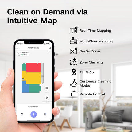 Coredy Sl200 Robot Vacuum, Cuttingedge Laser Navigation, 2600Pa Turbo Suction, 450Ml Dustbin, 120Mins Runtime, Mapping X 5, Wifialexa Robotic Vacuum Cleaner, Cleans Floors And Carpets, Pets Hair