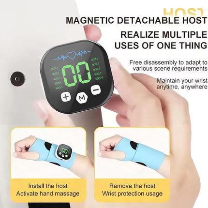 Aocesk Wrist Massager with Heat, Cordless Electric Hand Wrap with 10 Modes & 29 Intensity Levels, Ergonomic 360° Support for Joint Discomfort & Typing Fatigue (Blue)