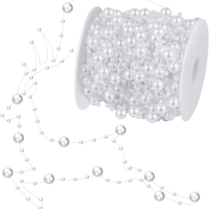 99 Feet Christmas Tree Beads Artificial Pearls Beads Garland Chain Plastic Bead Roll for DIY Christmas Wedding Decoration (White)