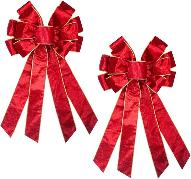 2PCS Christmas Wreath Bows Christmas Decor Bows Red Velvet Ribbon Bows for Wreath, Christmas Tree Topper Bows for Christmas Party Decoration Xmas Home Indoor Outdoor Year Wreath Ornament Supplies