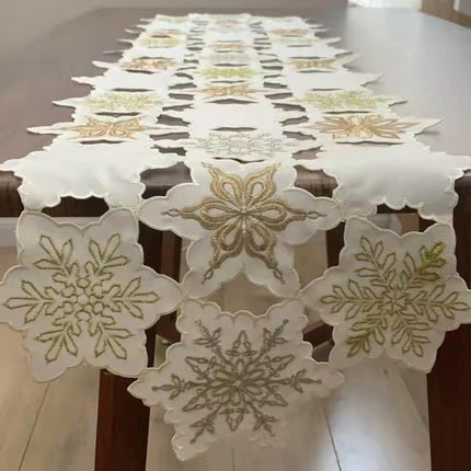 GRANDDECO Christmas Holiday Table Runner with Embroidered Elegant Snowflake Festive Winter Table Topper for Family Xmas Home Kitchen Dinner Party Table (Table Runner 13X54(33X137cm), White)