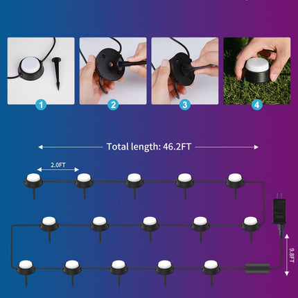Outdoor Ground Lights 15 Pack, Smart RGBICW Pathway Lights, IP67 Waterproof Landscape Lighting, Christmas Outdoor Decoration for Garden, Yard, Patio, Lawn Decor