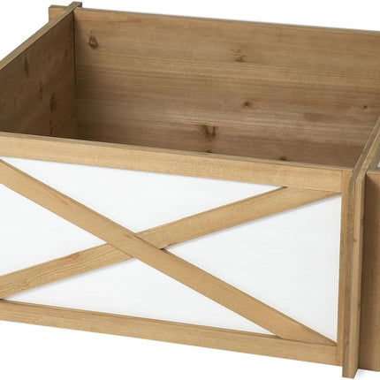 Glitzhome Farmhouse Wooden Tree Collar, 27.5" L Natural & White Christmas Tree Base Cover Xmas Tree Skirt Tree Box