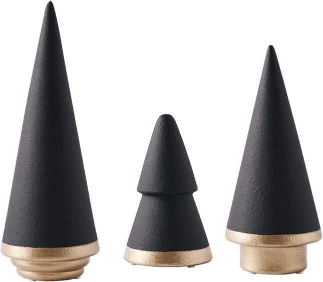 KiaoTime Halloween Simple Elegant Ceramic Christmas Tree Tabletop Counter Centerpiece Mantel Shelf Home Decor Accents Xmas Christmas Tree Decoration Ornament, Black Color(Complete Set of 3 (Black))