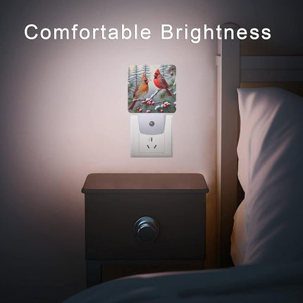 Christmas Cardinal Night Lights, 2Pack Winter Nightlights Plug-in Dusk to Dawn Smart Sensor Led Nightlight for Bedroom Bathroom Kitchen Hallway Stairs Energy Efficient Decor Desk Lamp
