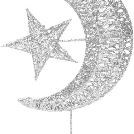 Uonlytech Wrought Iron Christmas Tree Topper, Glittering Star and Moon Tree Topper for Christmas Tree Home Outdoor Decorations(Silver 20cm)