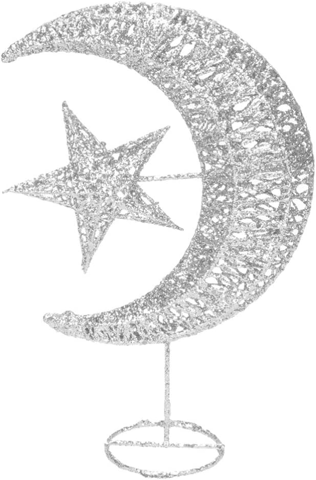 Uonlytech Wrought Iron Christmas Tree Topper, Glittering Star and Moon Tree Topper for Christmas Tree Home Outdoor Decorations(Silver 20cm)