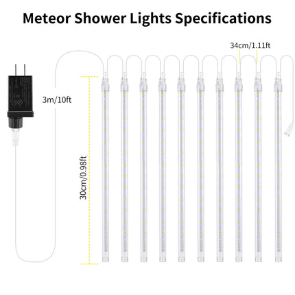 JJGoo Christmas Lights Meteor Shower Rain Lights, 10 Tube 12 inch 240 LEDs Icicle Lights Outdoor Raindrop Lights for Xmas Halloween Wedding Party Tree Holiday Decoration, White