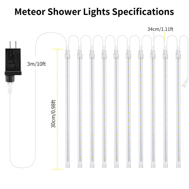 JJGoo Christmas Lights Meteor Shower Rain Lights, 10 Tube 12 inch 240 LEDs Icicle Lights Outdoor Raindrop Lights for Xmas Halloween Wedding Party Tree Holiday Decoration, White