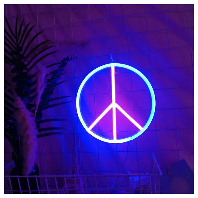 JMG Peace Symbol Neon Sign, Neon Lights LED Home Wall Decoration by USB Powered for Kid Room, Aesthetic Room Decor, Christmas, Birthday Party, 9Inch,Blue+pink