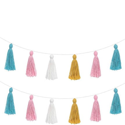 Mkono 2 Pack Tassel Garland Boho Cotton Pastel Banner for Thanksgiving Christmas Birthday Party Decor, Rainbow Wall Hangings for Classroom, Nursery, Kids Girls Bedroom, Baby Shower Wedding Decor