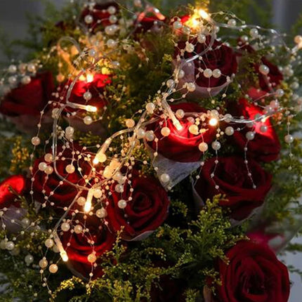 OVV 13FT Christmas White Pearl String Lights 40LED Lighted Berry Beaded Garland Festive Indoor Xmas Decoration Warm Lights for Bedroom Mantel Wedding Party Decor Battery Operated (White)