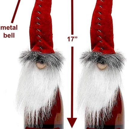 S/2 Gnome Wine Champagne Bottle Topper Decor Hostess Christmas Holiday s Favors 17" (Red Hook W Bell)