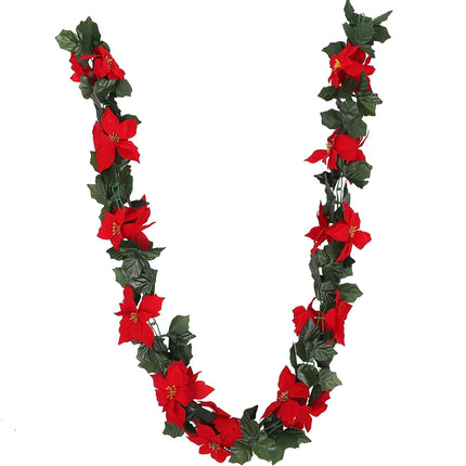 HEALLILY Artificial Poinsettia Vine Christmas Flower Garland Holiday Hanging Decor with Green Leaves for Mantle Fireplace Stairs Door Holiday Decoration 170cm 1