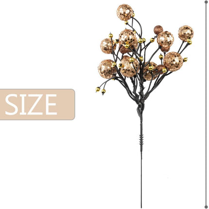 KI Store Champagne Christmas Berry Pick Stem Pack of 9 Artificial Glittered Berries Ornaments Floral Stems for Xmas Tree Wreath Garland Decoration