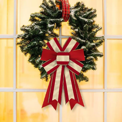Hying 2 Pieces Christmas Bows for Wreath, Christmas Wreath Bow Glitter Red Golden Bows Winter Xmas Craft Bows Ornaments for Front Door Year Christmas Party Decoration Supplies