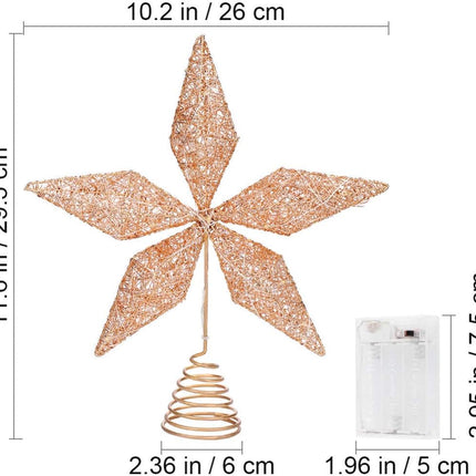 STOBOK Christmas Tree Topper Star,Rose Gold Glitter Iron Lights Xmas Tree-top Lamp Ornament Party Home Shopping Mall Tree Decor,11.6 x 10.2 inch