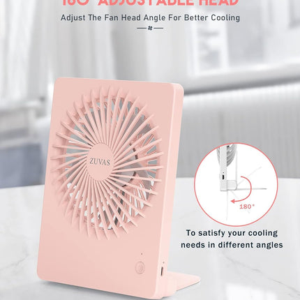 Zuvas Desk Fan Battery Operated Fan Rechargeable 180°Tilt Folding Personal Fan Ultra Quiet Small Portable Fan 3 Speed Adjustable