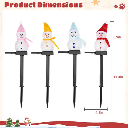 4 PCS Solar Snowman Light Decorations, Solar Christmas Snowman Stake Light, Outdoor Waterproof Solar Powered Garden Snowman Lights, Christmas Yard Decor, Decorative Pathway LED Light