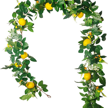 6 Ft Artificial Lemon Garland, Spring Greenery Garland with Lemons and Flowers, Summer Fruit Garland Wreath for Front Door Wall Table Wedding Decor