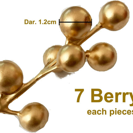 Fake Christmas Picks Artificial Glitter Golden Berry Stem Ornaments Decorative Sticks for Christmas Tree DIY Wreath Crafts Fireplace Holiday Home Decor (30, Golden)