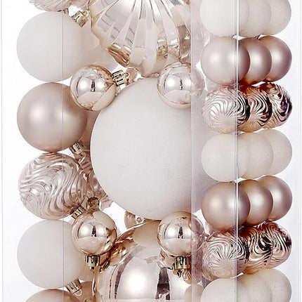 Christmas Ball Ornaments for Xmas Decorations,50 pcs Christmas Extra Large Tree Shatterproof Ornaments-Champagne (Combo of 5 Style in 3 Sizes)