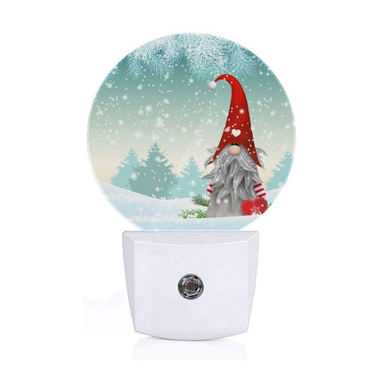Axayaz Christmas Gnome LED Night Light Winter Snow Mistletoe Tree Snowflake Dusk to Dawn Round Lamp Auto Sensor for Bathroom Hallway Living Room