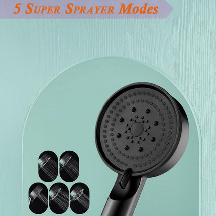 Acetap 5-Mode Round Hand Shower - Black Elegance with ABS Material - Effortless Setup Lightweight Wide Coverage Spray. (Head Only)