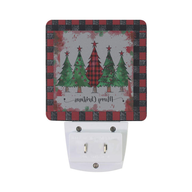 Wusikd Christmas Trees Night Light Set of 2 Buffalo Plaid Plug-in LED Nightlights Auto Dusk-to-Dawn Sensor Lamp for Bedroom Bathroom Kitchen Hallway Stairs Decorative