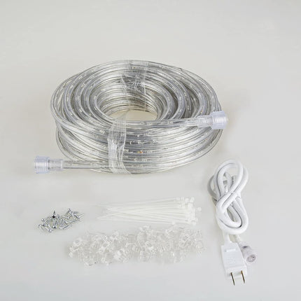 50ft/15m Plug in LED Rope Lights, 540 Daylight White LEDs, 110V, 2 Wire, Waterproof,Connectable, Power Socket Connector Fuse Holder, Indoor/Outdoor Use, Ideal for Backyards, Decorative Lighting