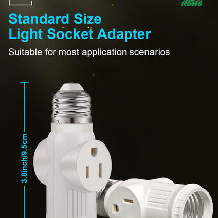 E26 Light Socket to Plug Adapter - 2 Pack 2/3 Prong Light Socket Outlet - Light Bulb Plug Adapter, Polarized Light Socket Adapter Splitter Converter for Garage Porch (White)