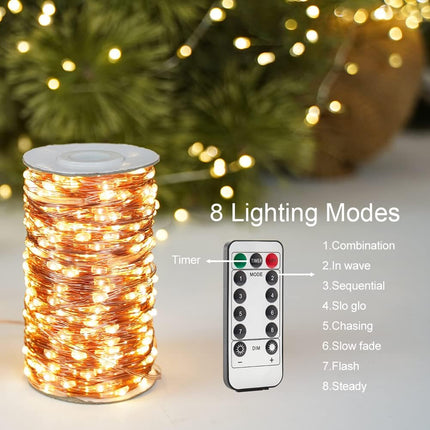 200Ft Long Fairy Lights Plug in Waterproof Outside Copper Wire String Lights with Remote 600 High-Bright LEDs for Garden, Porch, Patio, Christmas Wedding Party Decoration