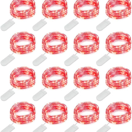 MUMUXI 16 Pack Fairy Lights Battery Operated (Included) 10ft 30 LED Mini String Lights Waterproof Copper Wire Firefly Starry Lights for DIY Wedding Party Mason Jars Christmas Decorations, Red