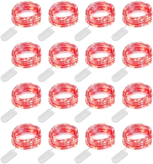 MUMUXI 16 Pack Fairy Lights Battery Operated (Included) 10ft 30 LED Mini String Lights Waterproof Copper Wire Firefly Starry Lights for DIY Wedding Party Mason Jars Christmas Decorations, Red