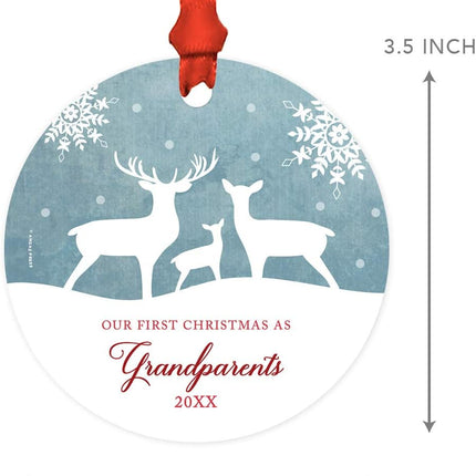 Andaz Press Family Metal Christmas Ornament, Our First Christmas As Grandparents , Rustic Deer Winter Snowflakes, 1-Pack, Includes Ribbon and Bag Grandparents Ornament