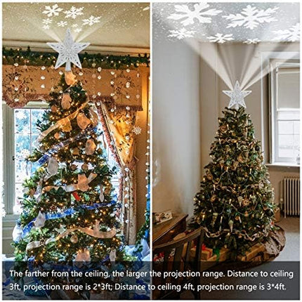 Star Christmas Tree Topper Lighted with Built-in Rotating Magic Ball, Christmas Decoration, LED Treetop Projector for Crown Christmas Tree, Xmas/Holiday/Winter Home Wonderland Party Ornament