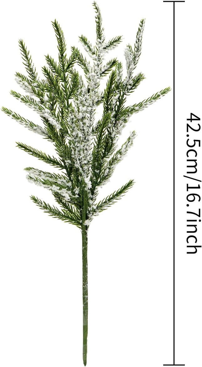 10Pcs Artificial Norfolk Pine Branches 17.7 Inches Fake Norfolk Pine Needles Sprigs Christmas Greenry Stems DIY Crafts Accessories for Garlands Vase Xmas Tree Filler Picks Home Decorations (10, Frost)