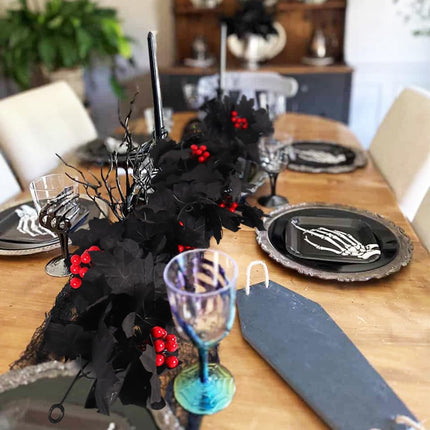 Black Maple Leaf Garland, Red Berry Garland, Black Berry Garland Fall Decor Artificial Fall Garland Halloween Black Garlands for Thanksgiving Home Fireplace Dinner Autumn Party Decoration(Red Berry)