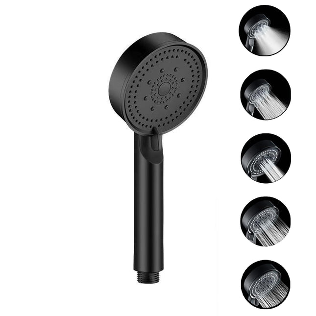 Acetap 5-Mode Round Hand Shower - Black Elegance with ABS Material - Effortless Setup Lightweight Wide Coverage Spray. (Head Only)