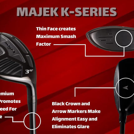 Senior Men's Majek K-Series 3 Wood Golf Club, Right Handed Senior Flex with Men's Senior Size Black Pro Velvet Grips