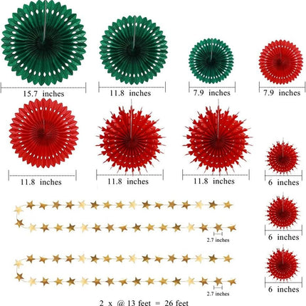 Decor365 Red Green Christmas Party Decoration Kit Hanging Decor Tissue Paper Fan Pompom Gold Star Garland Streamer Backdrop Background for Xmas Birthday Wedding Baby Shower Wall Home Party Supplies