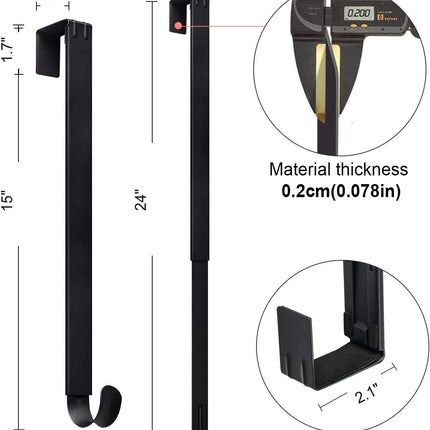 Myfolrena Wreath Hanger Adjustable Door Hanger Wreath Hanger for Front Door 15-24inch,Over The Door Wreath Hanger, Hold Up 20lb (Black-1 Pack)
