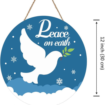 Christmas Hanging Wooden Sign Peace on Earth Door Sign Christmas Wall Decoration Blue Christmas Decoration Funny Winter Christmas Wreath Front Door Farmhouse Rustic Christmas Wooden Sign 12x12 Inch